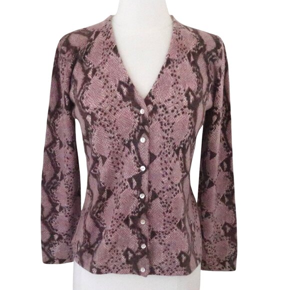 NEIMAN MARCUS Snake print Cashmere Cardigan sweater sz M Python - Picture 1 of 4